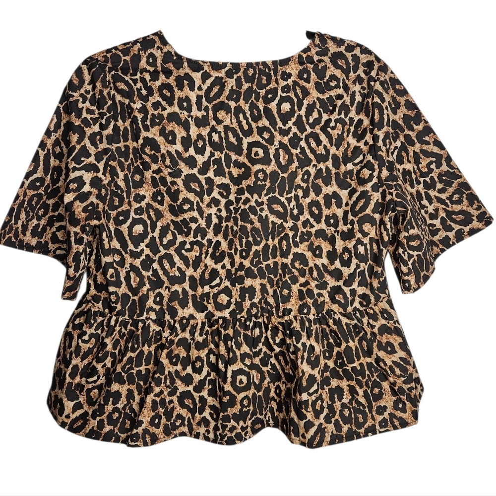 Vero Moda Leopard Print Tie Front Peplum Top, Size XS, NWOT - Picture 4 of 8